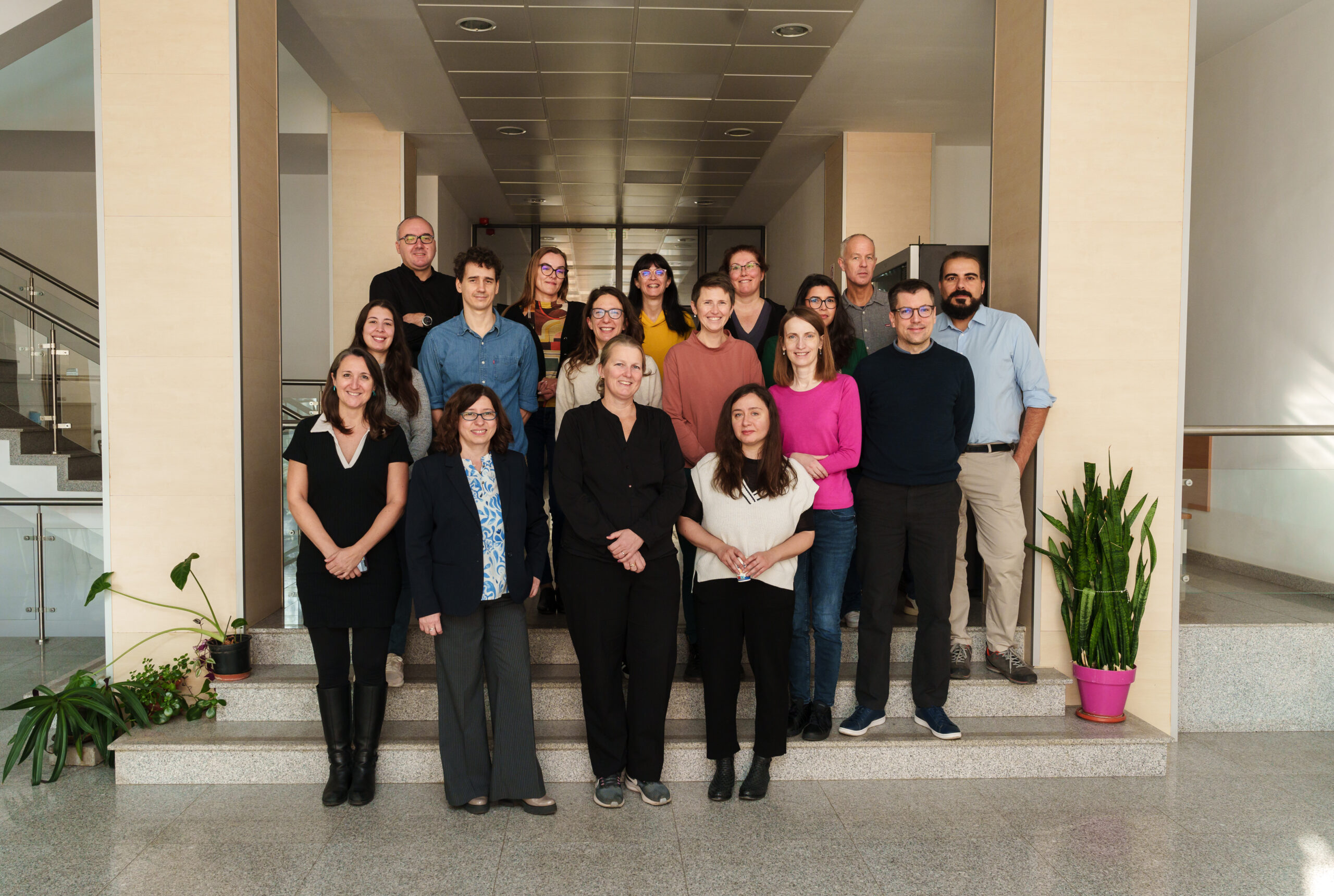 Pictures of the PATHS2INCLUDE team in the hall of the department of sociology of the University of Bucharest